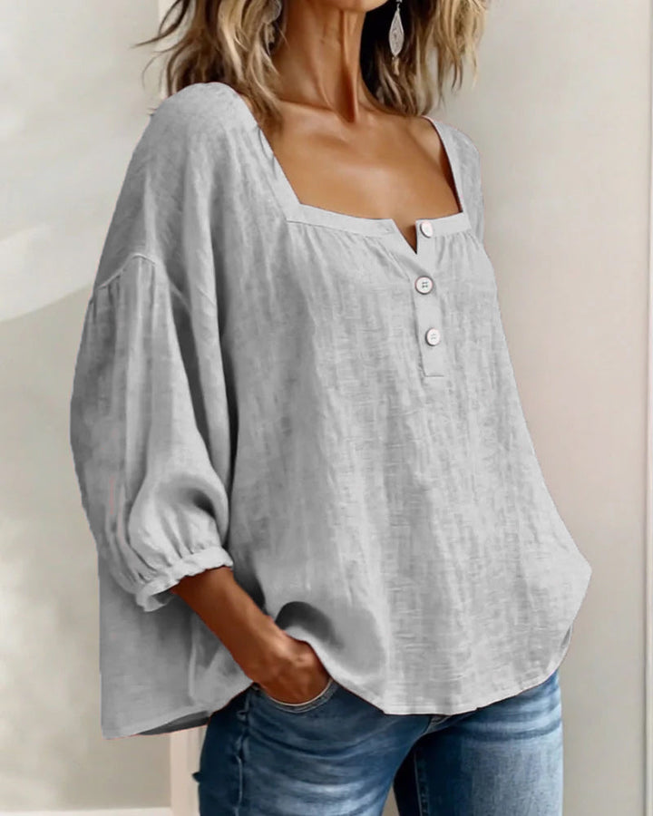 Fernleigh | Soft Square Neck Linen Blouse