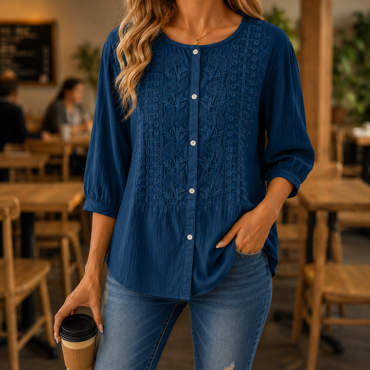 Freesia | Embroidered Button Front Blouse