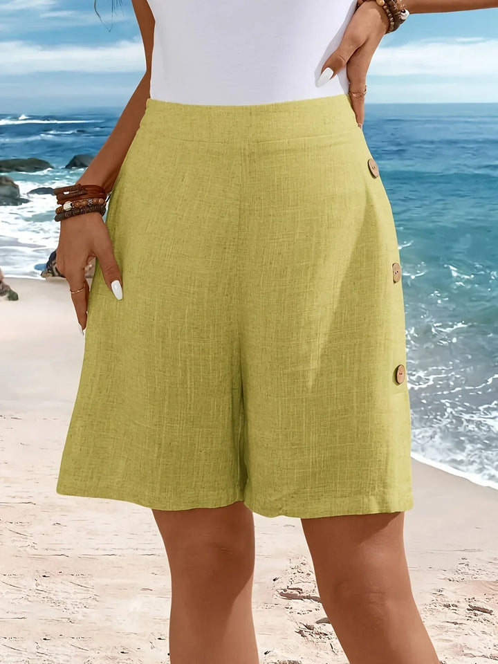 Kaye | Sunlit Linen Shorts with Side Buttons
