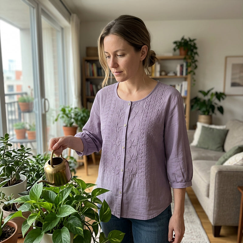 Freesia | Embroidered Button Front Blouse