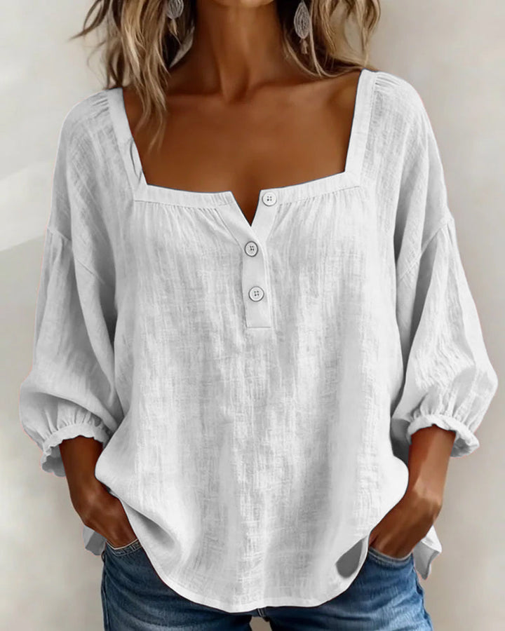 Fernleigh | Soft Square Neck Linen Blouse