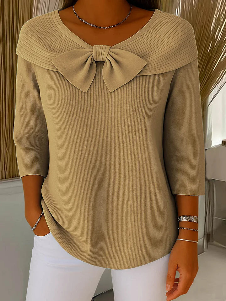 Lindel | Bow Neck Ribbed Knit Top