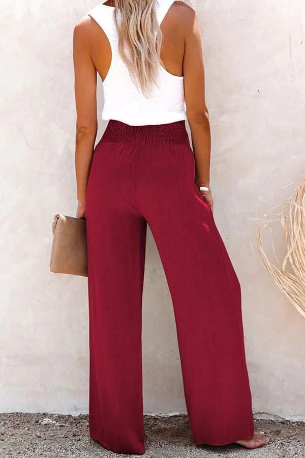 Dianne | Smocked High Waist Pants with Button Front