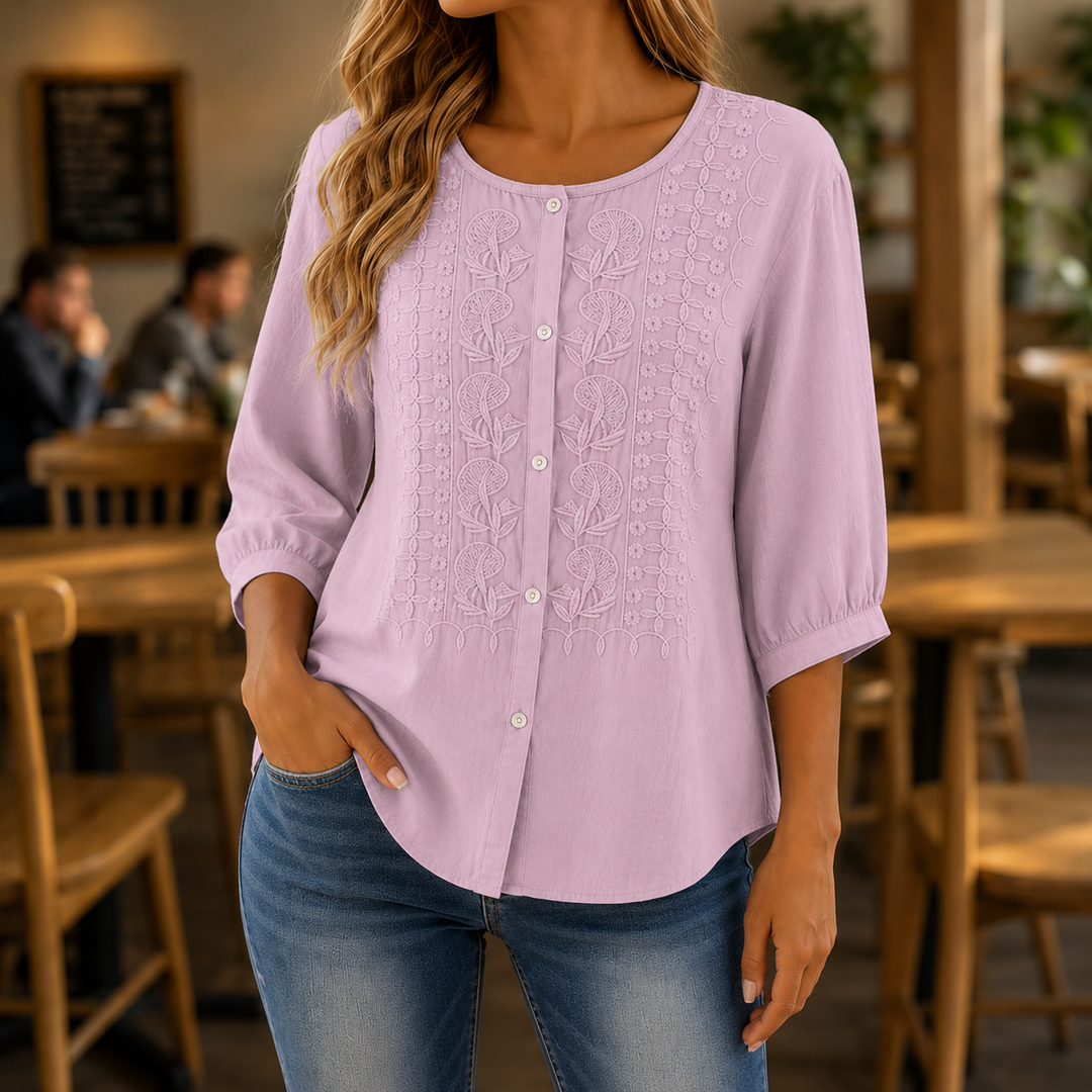 Freesia | Embroidered Button Front Blouse