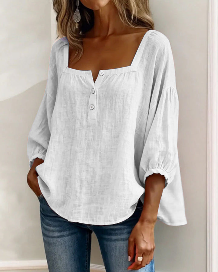 Fernleigh | Soft Square Neck Linen Blouse