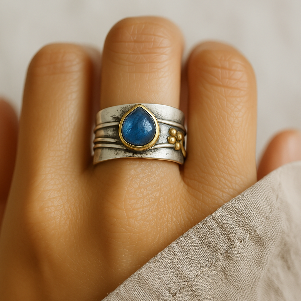 Vintage Ring with Blue Sapphire in Silver
