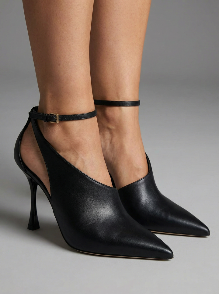 Gail | Classic Black Ankle Strap Court Shoes
