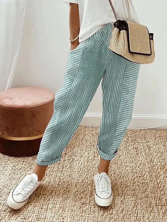 Patti | Striped Cuffed Pants with Elastic Waist