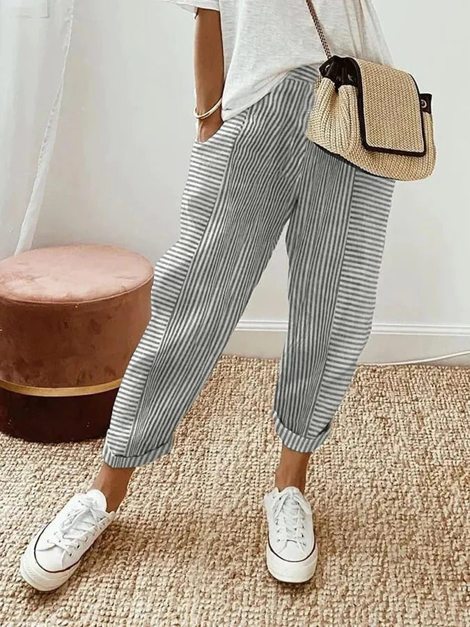 Patti | Striped Cuffed Pants with Elastic Waist