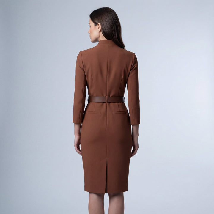 Tess | Sheath Midi Dress with V-Neck and Belt