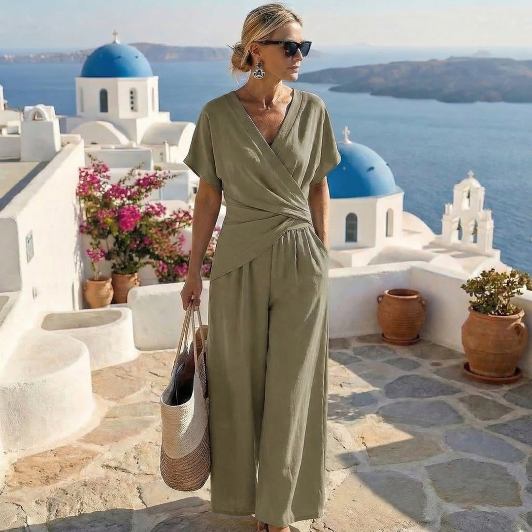 Fenna | Elegant Wrap Top and Cropped Pants Set