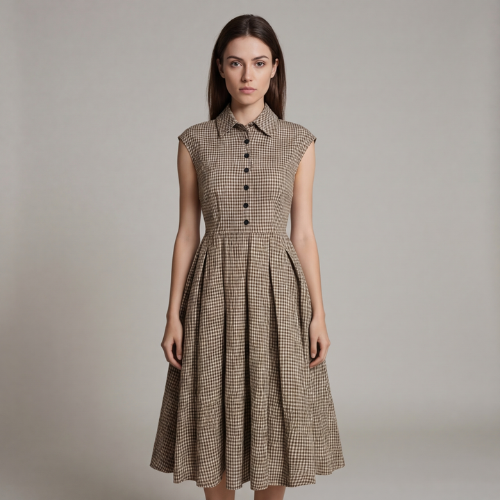 Hazel | Classic Plaid Button-Front Midi Dress
