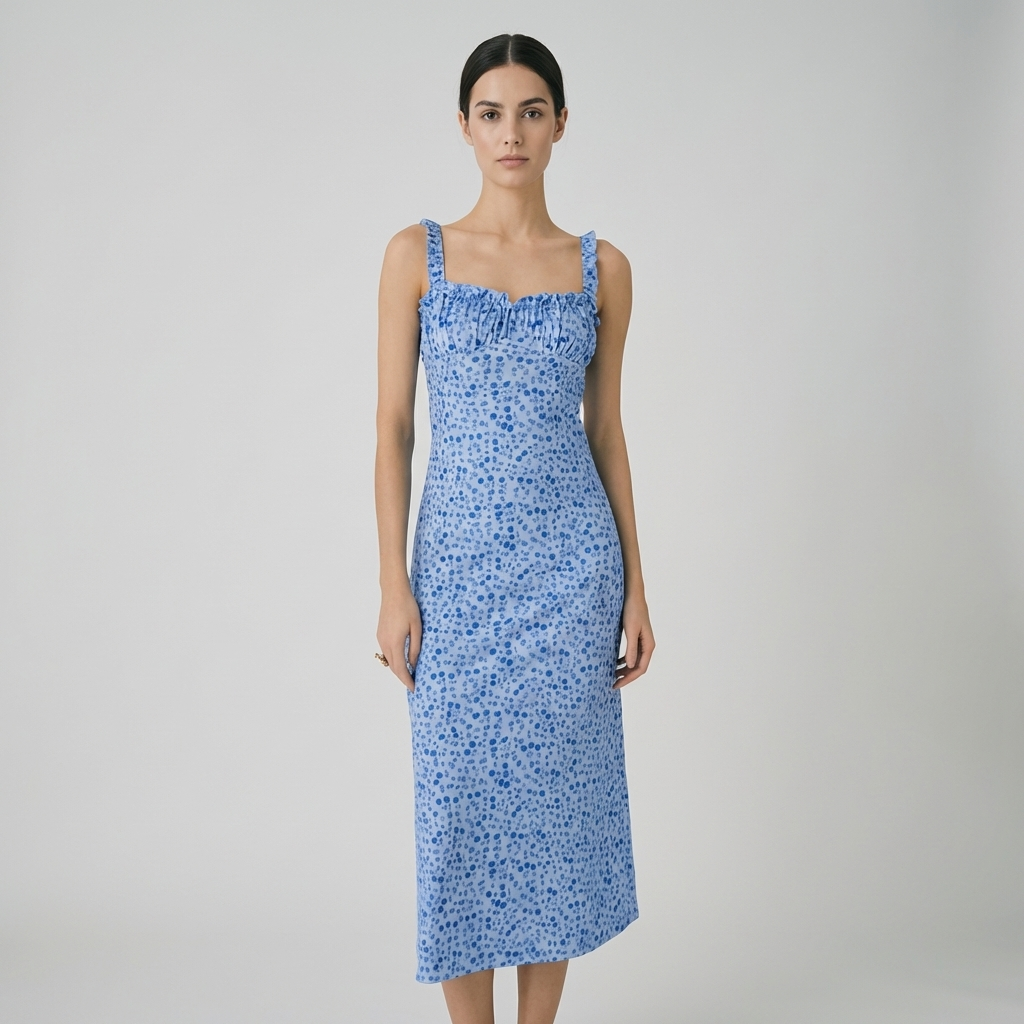Amelie | Bohemian Floral Midi Dress with Adjustable Straps