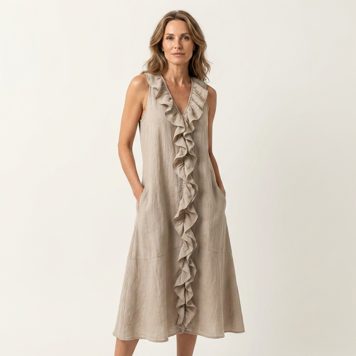 Vicky | Ruffle-Front V-Neck Sleeveless Maxi Dress