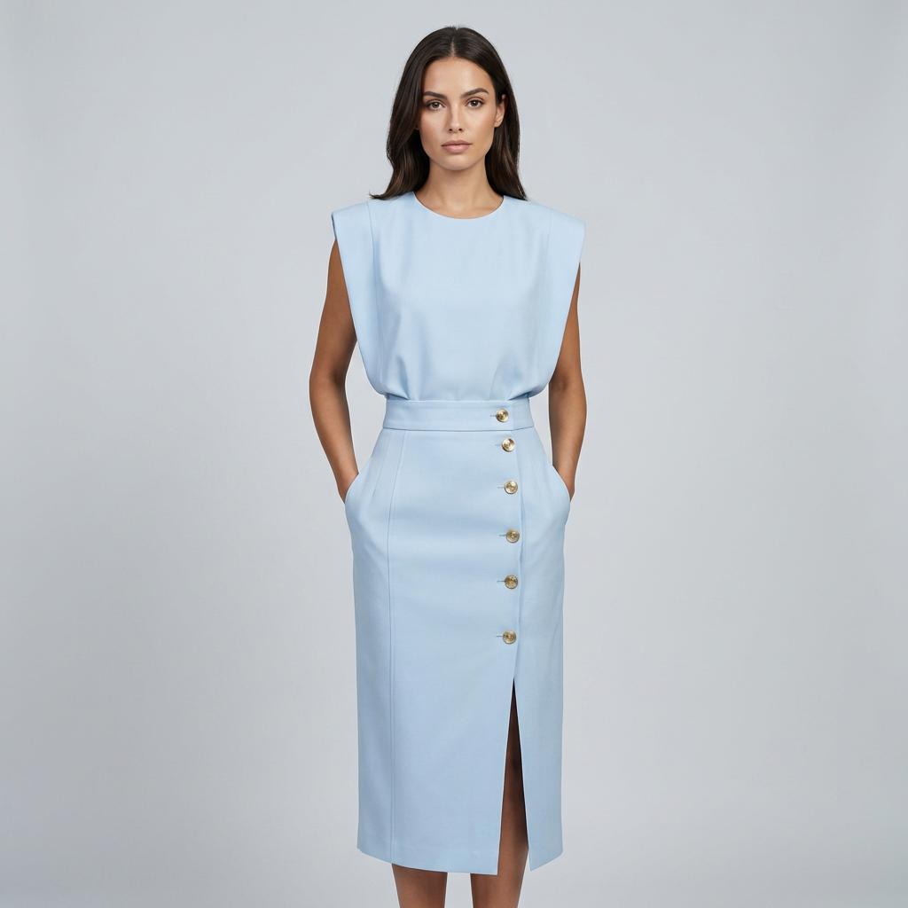 Briar | Elegant Round Neck Midi Dress with Slit