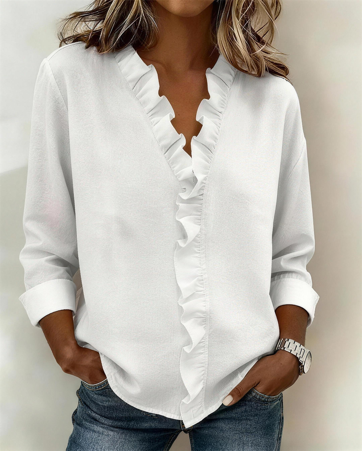 Georgina | Ruffled V Neck Linen Top