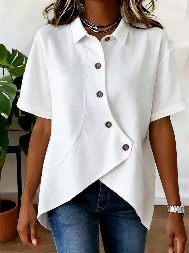 Gilda | Asymmetric Button Linen Blouse