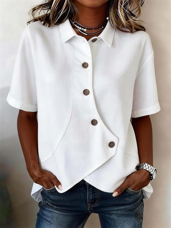 Gilda | Asymmetric Button Linen Blouse