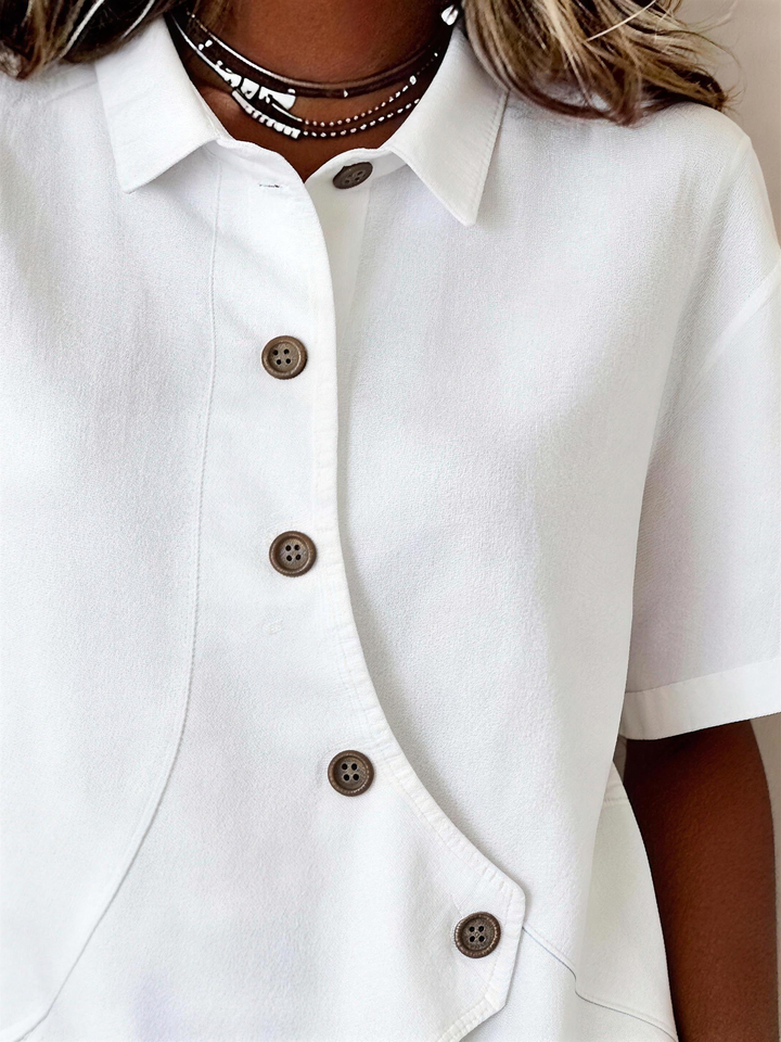 Gilda | Asymmetric Button Linen Blouse