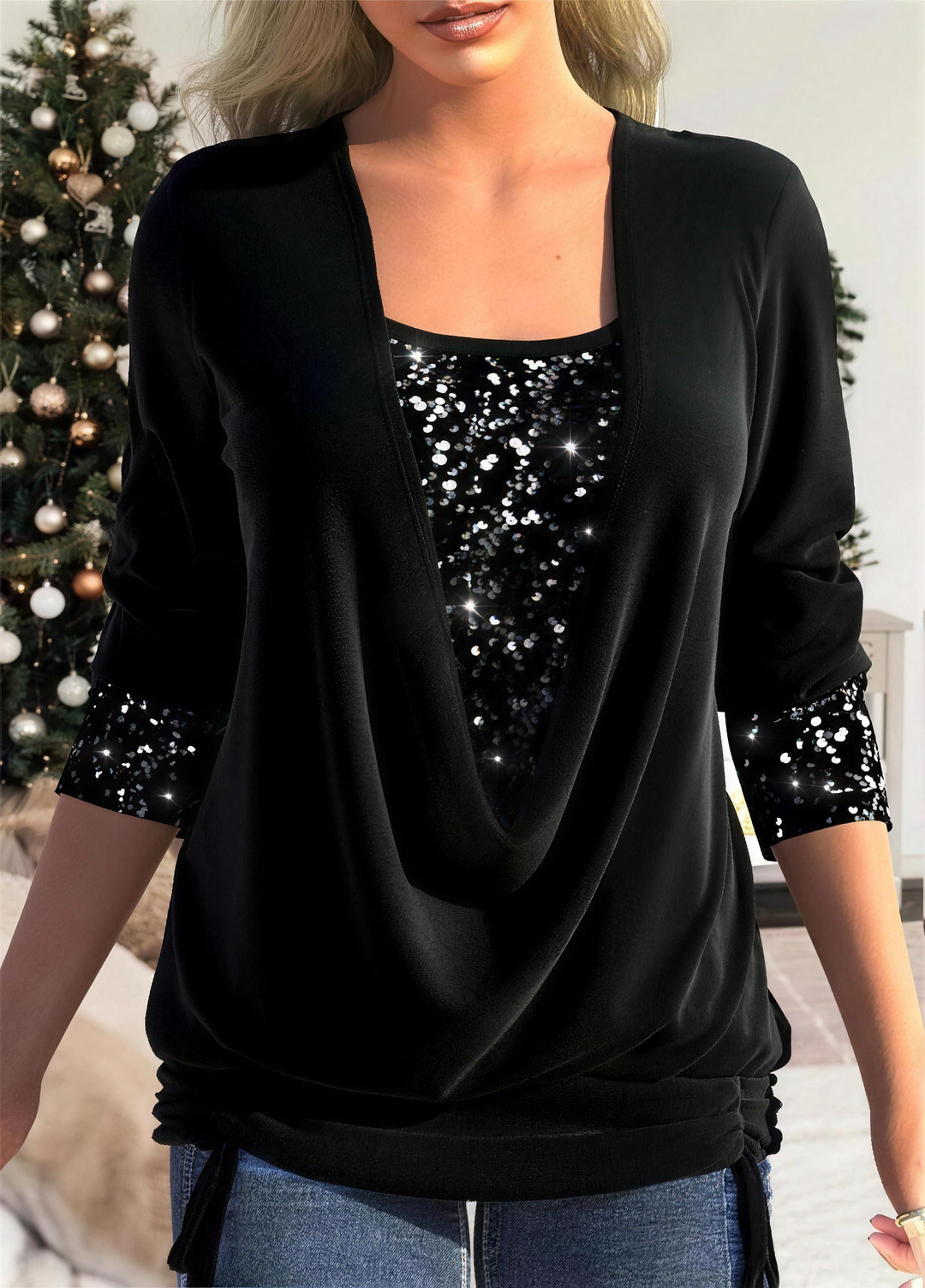 Illara | Sequin Layer Twin Set Blouse