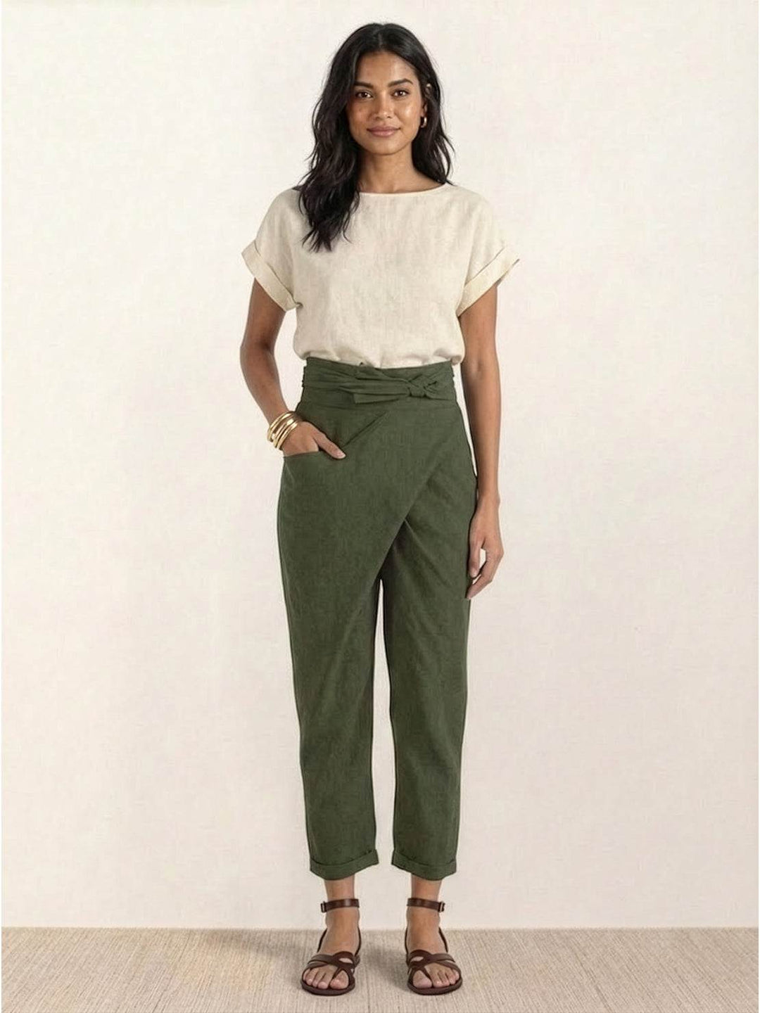 Vida | Sculpted High Waist Wrap Front Tapered Pants