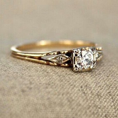 Delicate Vintage Gold Ring with Zirconia