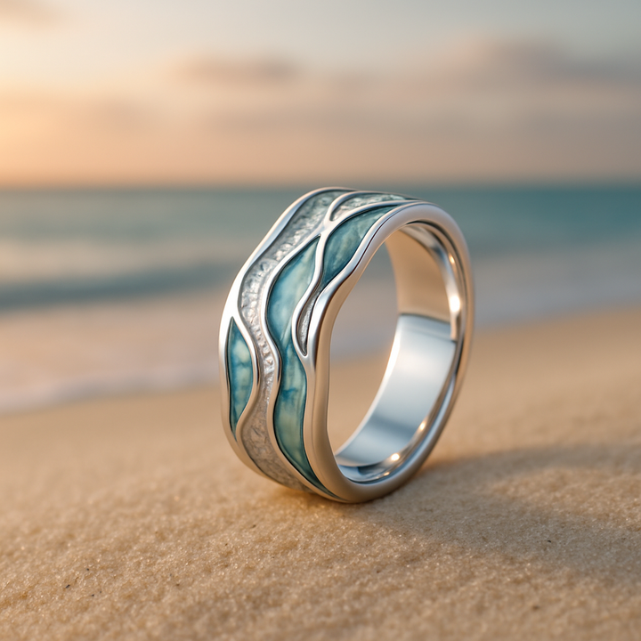 Silver Ring Turquoise Waves