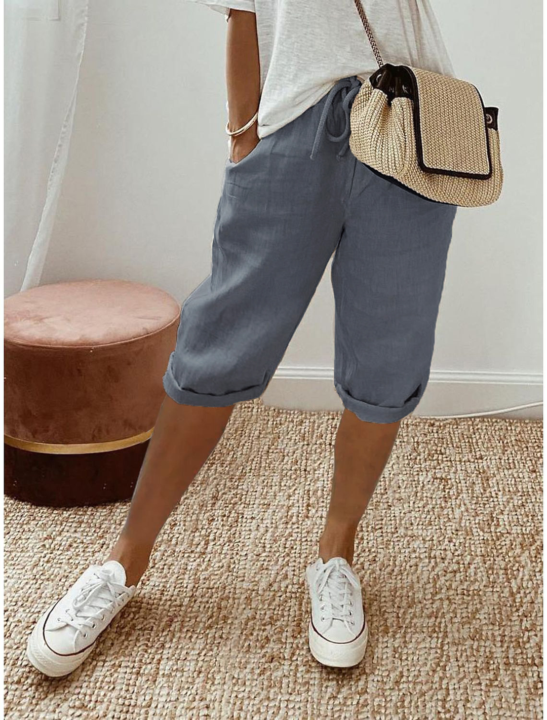 Lesley | Cropped Capri Pants with Turn Up Cuffs