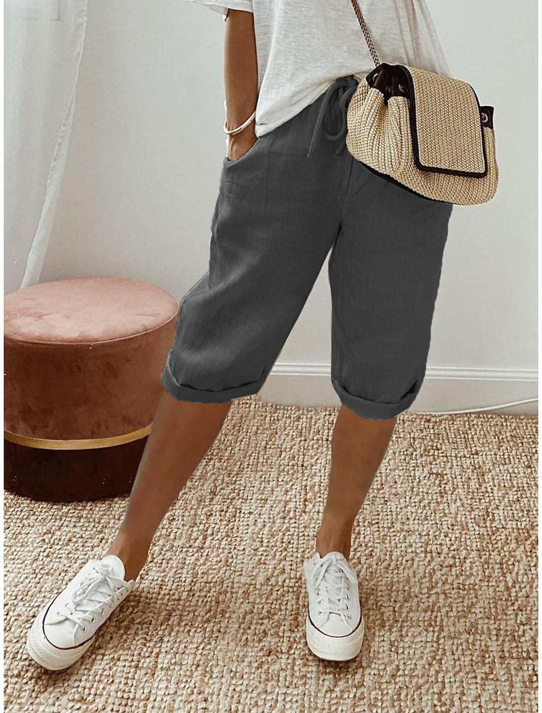 Lesley | Cropped Capri Pants with Turn Up Cuffs