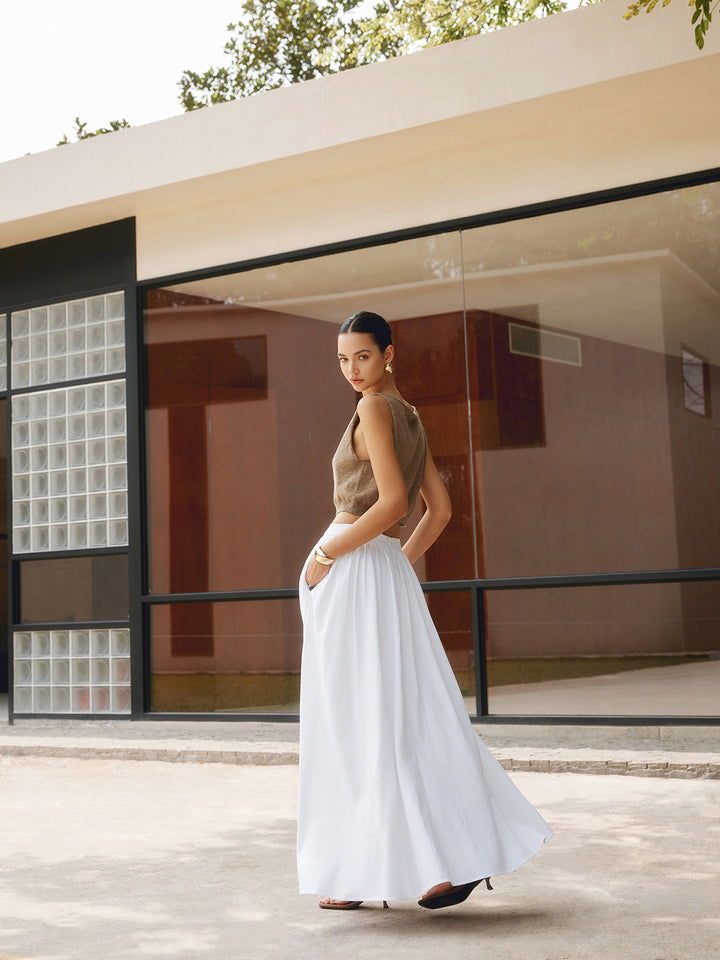 Edwina | Elegant High Waist Pleated Maxi Skirt