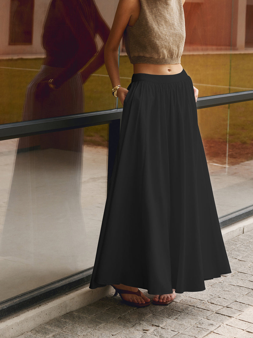 Edwina | Elegant High Waist Pleated Maxi Skirt