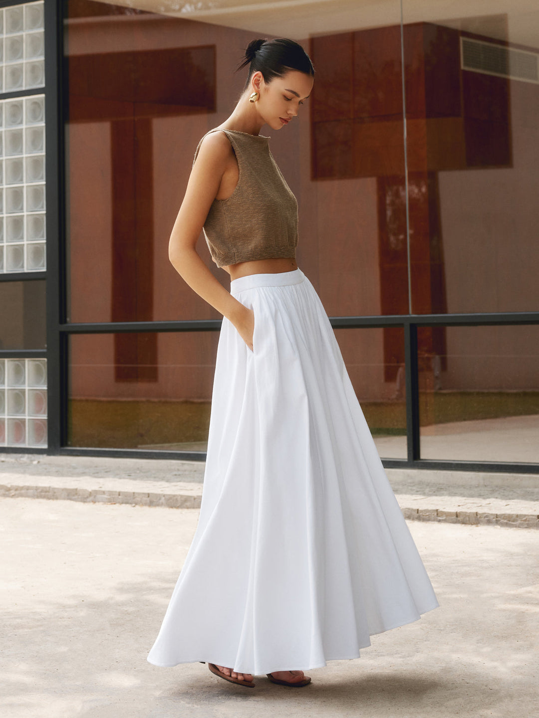 Edwina | Elegant High Waist Pleated Maxi Skirt