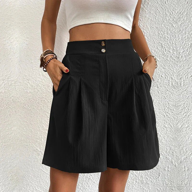 Glenda | Tailored High Waist Pleated Wide Leg Shorts