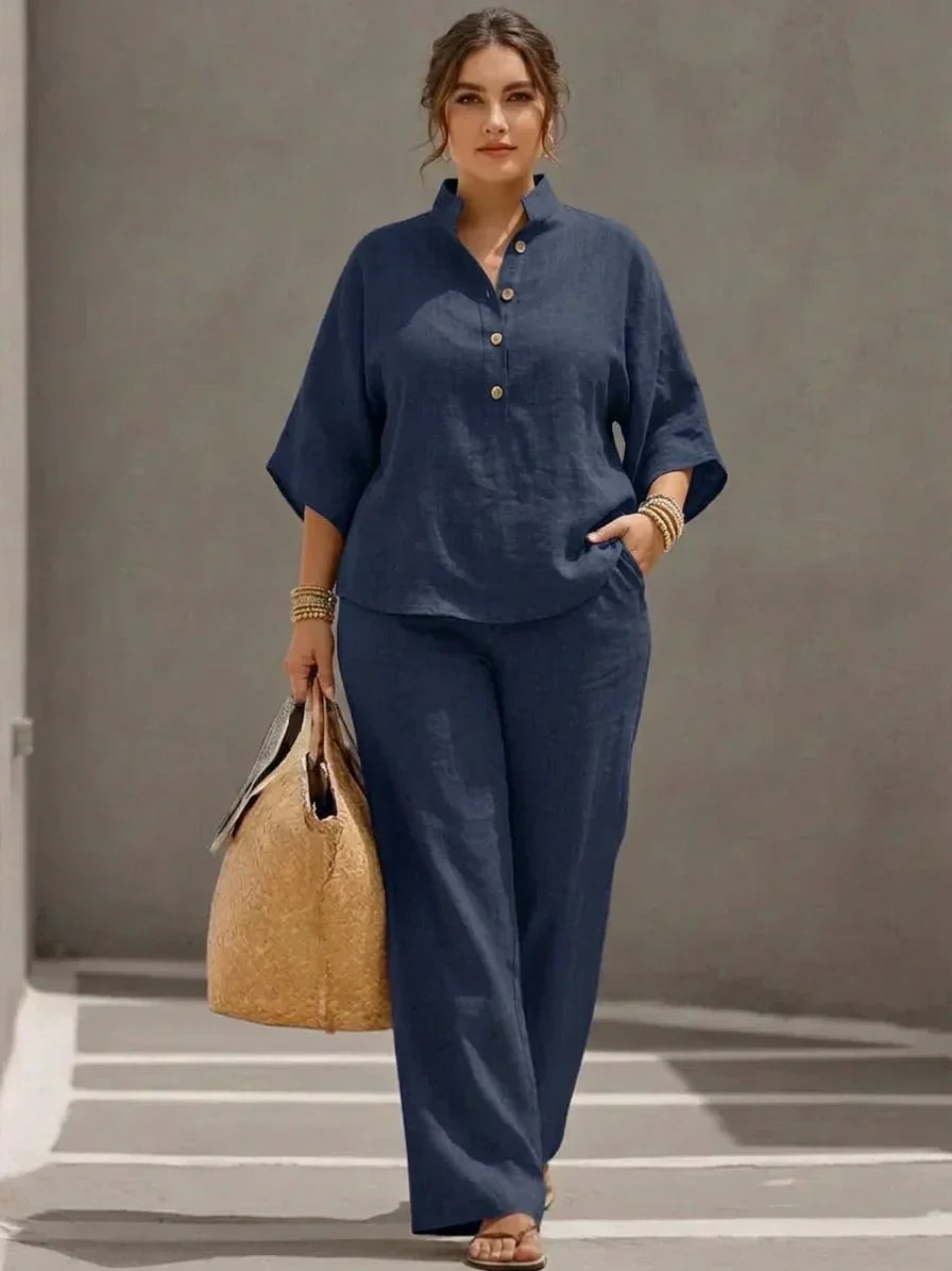 Maribel | Linen Set with Batwing Sleeves