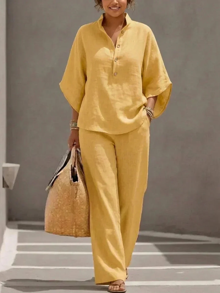 Maribel | Linen Set with Batwing Sleeves