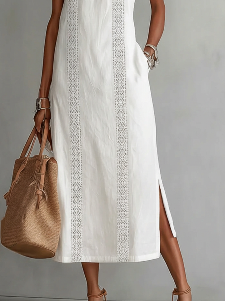 Celine | Sleeveless Lace Detail Midi Dress