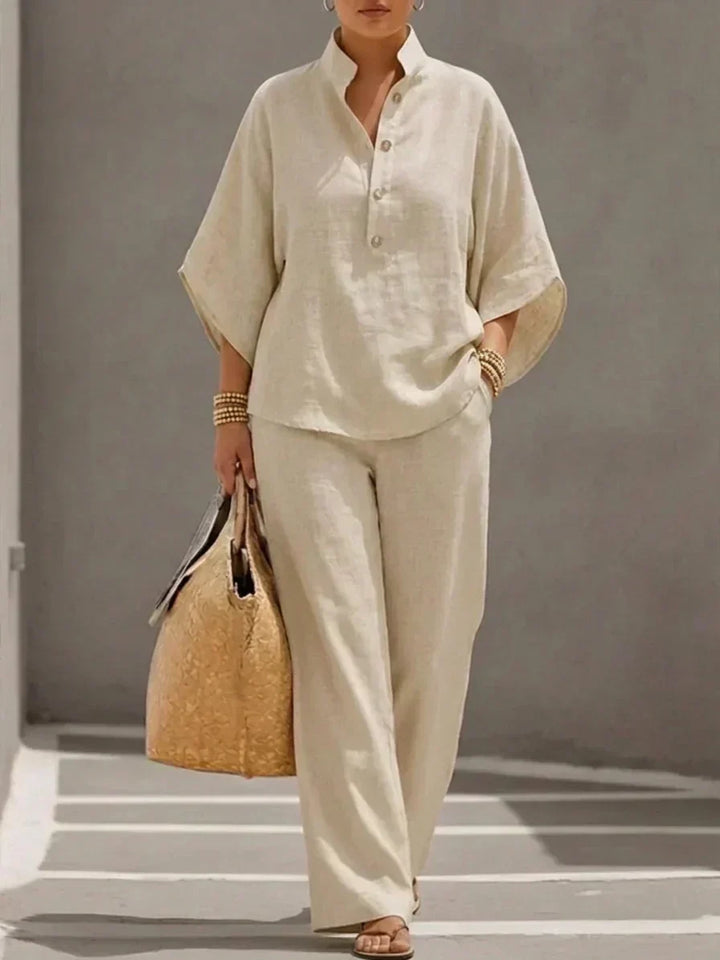 Maribel | Linen Set with Batwing Sleeves