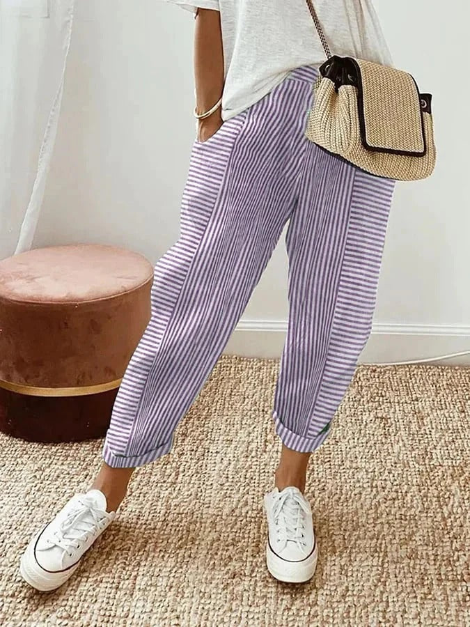 Patti | Striped Cuffed Pants with Elastic Waist