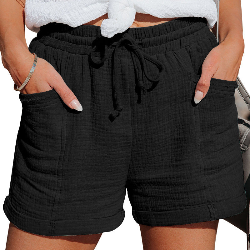 Kerry | Crinkle Cotton Summer Shorts with Drawstring