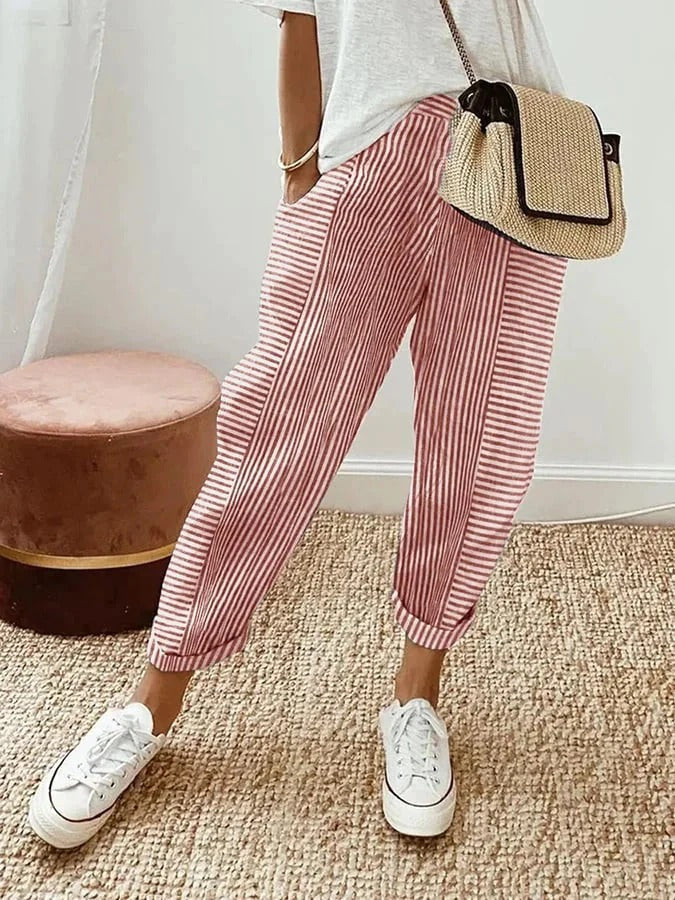 Patti | Striped Cuffed Pants with Elastic Waist