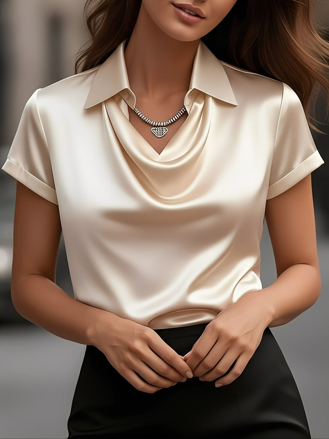 Lulu | Draped Collar Satin Blouse