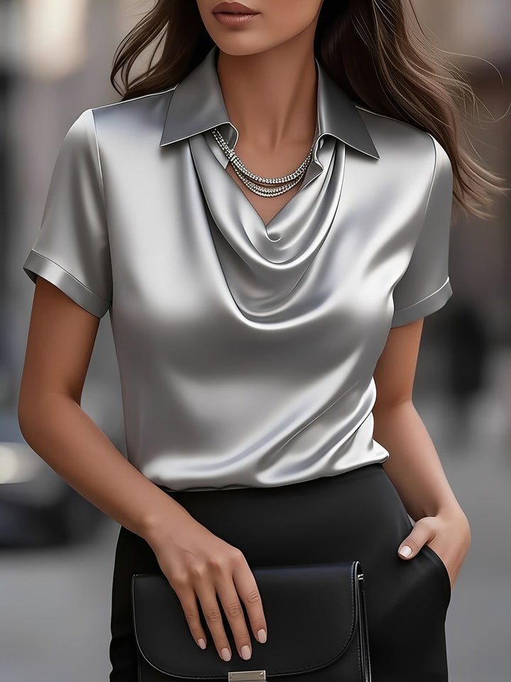 Lulu | Draped Collar Satin Blouse