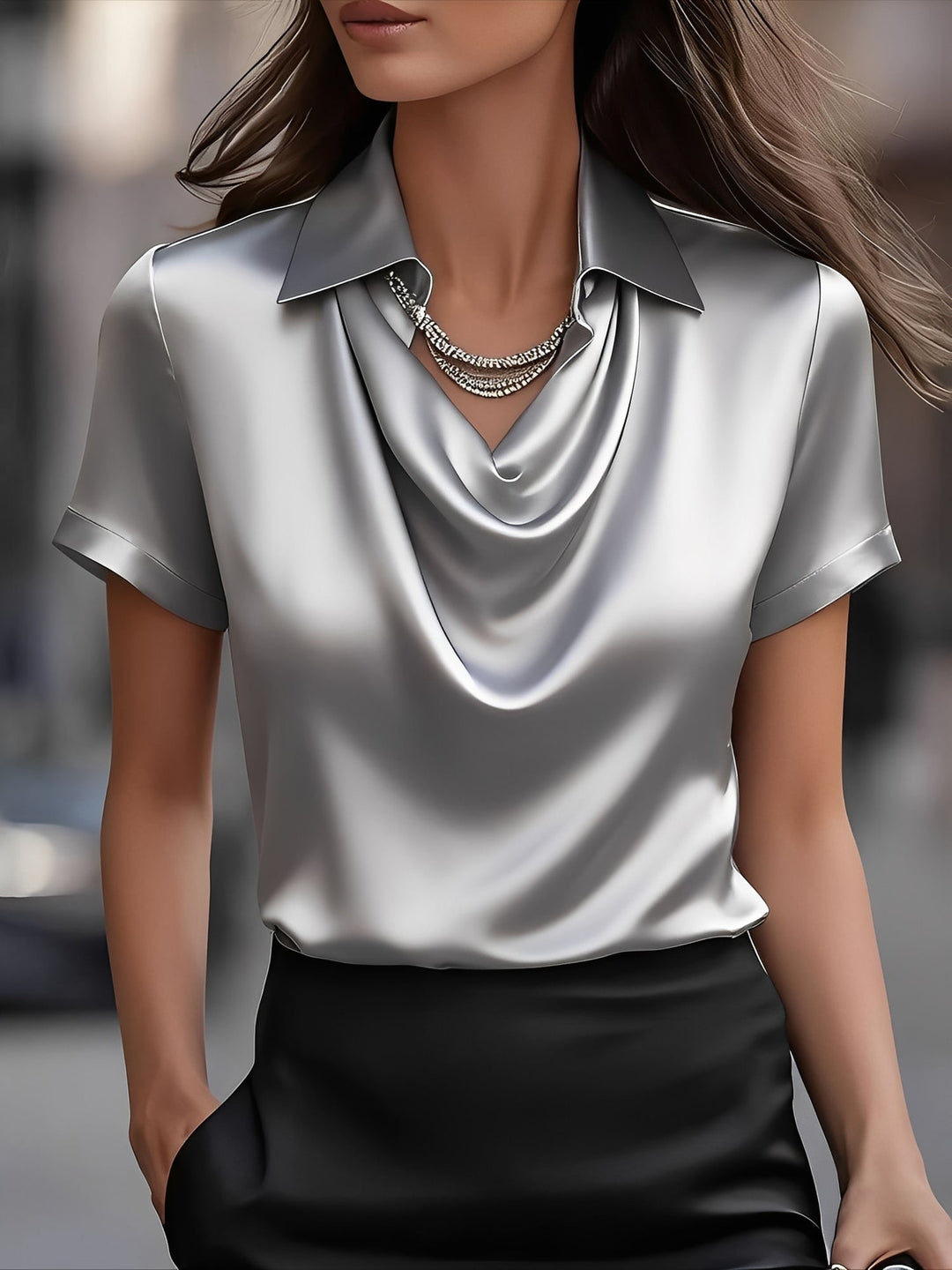 Lulu | Draped Collar Satin Blouse
