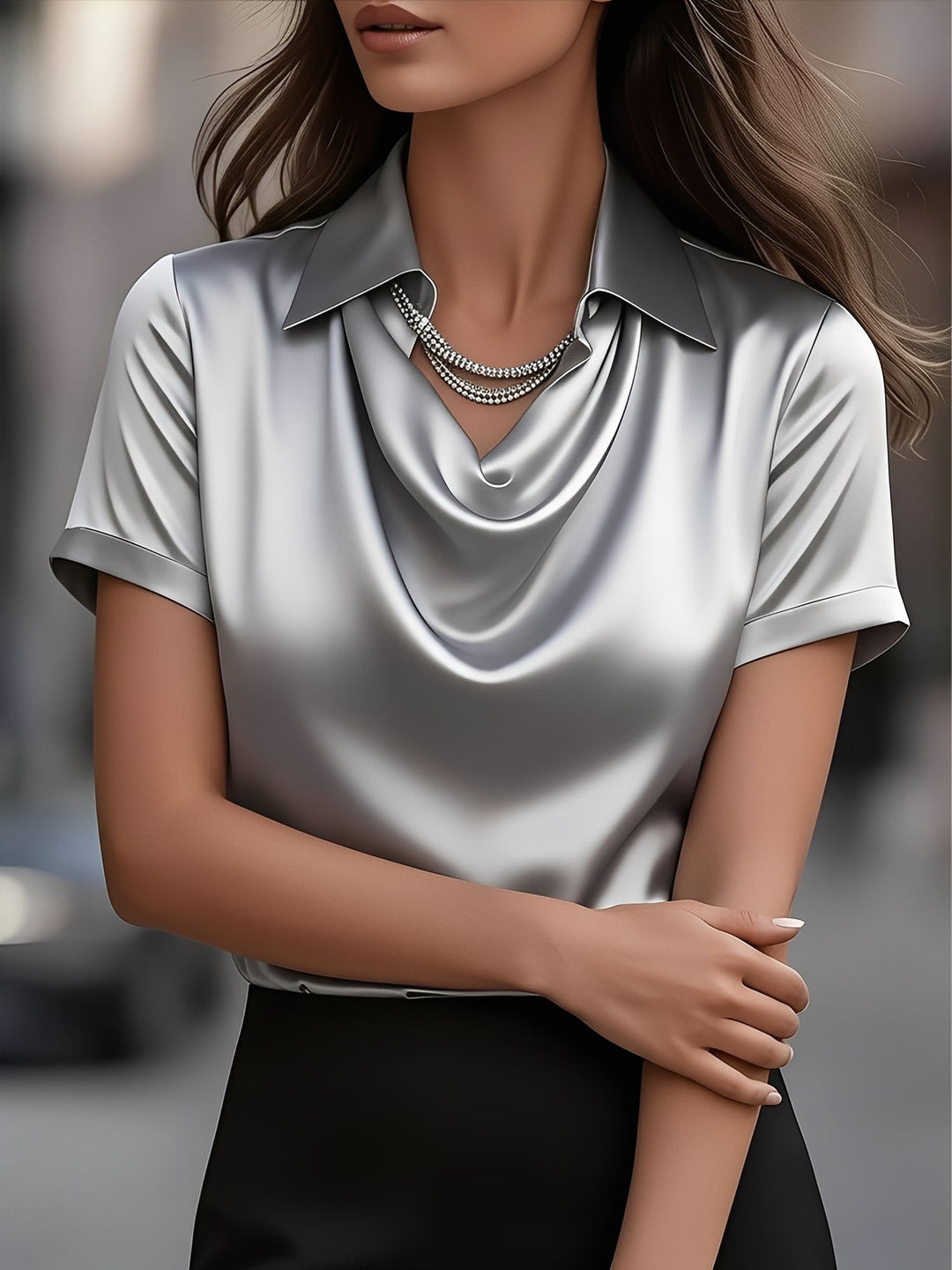 Lulu | Draped Collar Satin Blouse