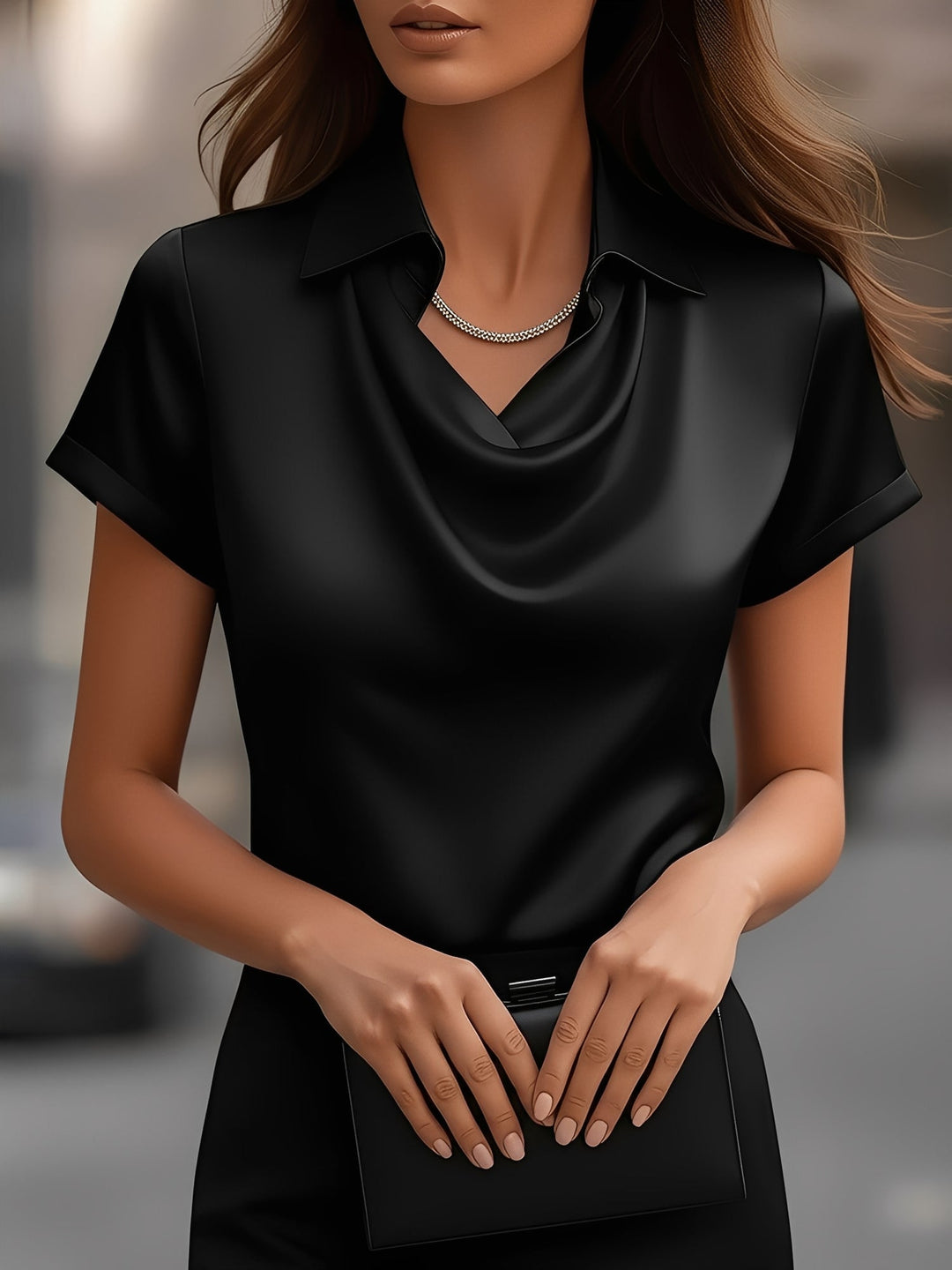Lulu | Draped Collar Satin Blouse