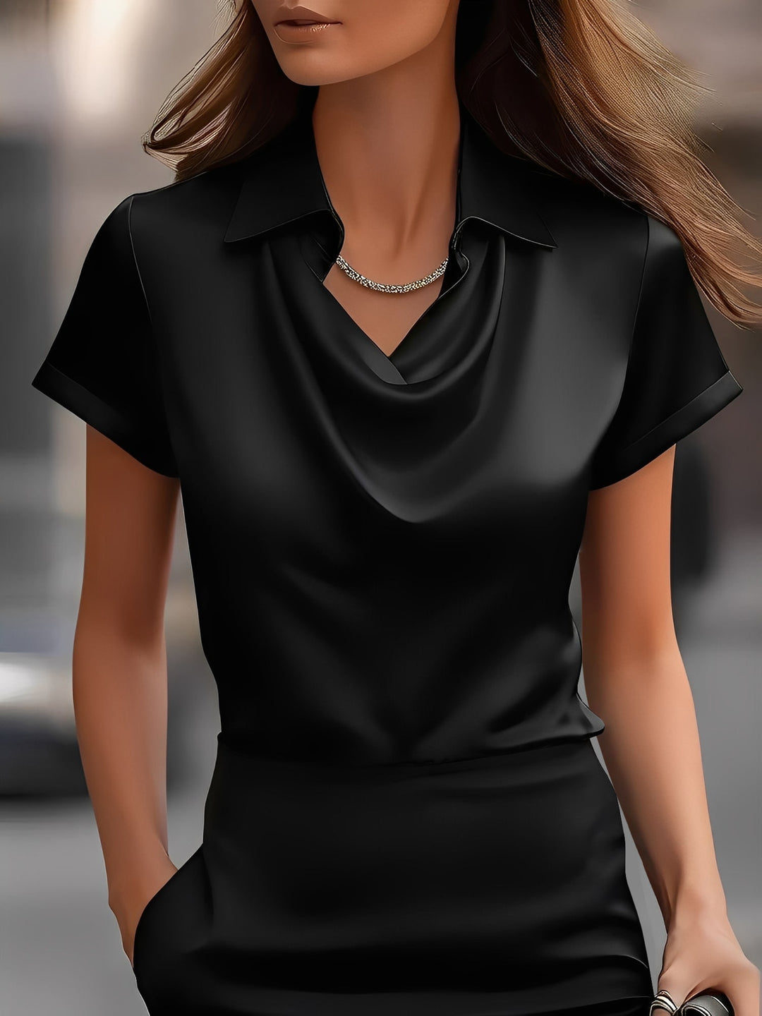 Lulu | Draped Collar Satin Blouse