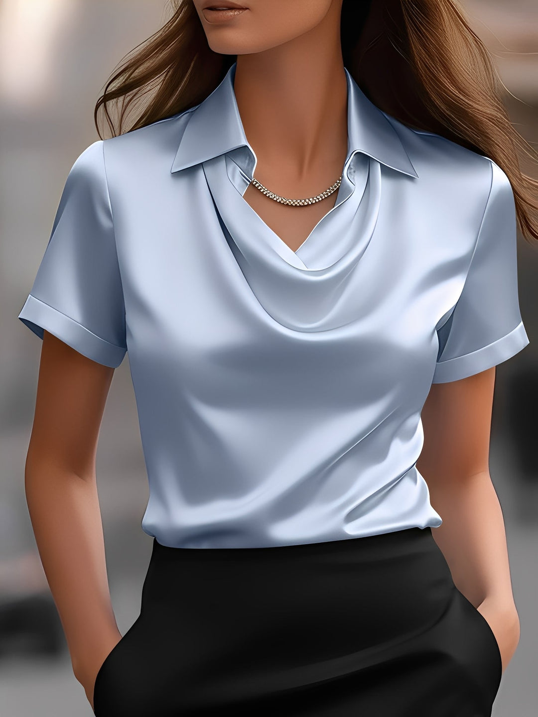 Lulu | Draped Collar Satin Blouse