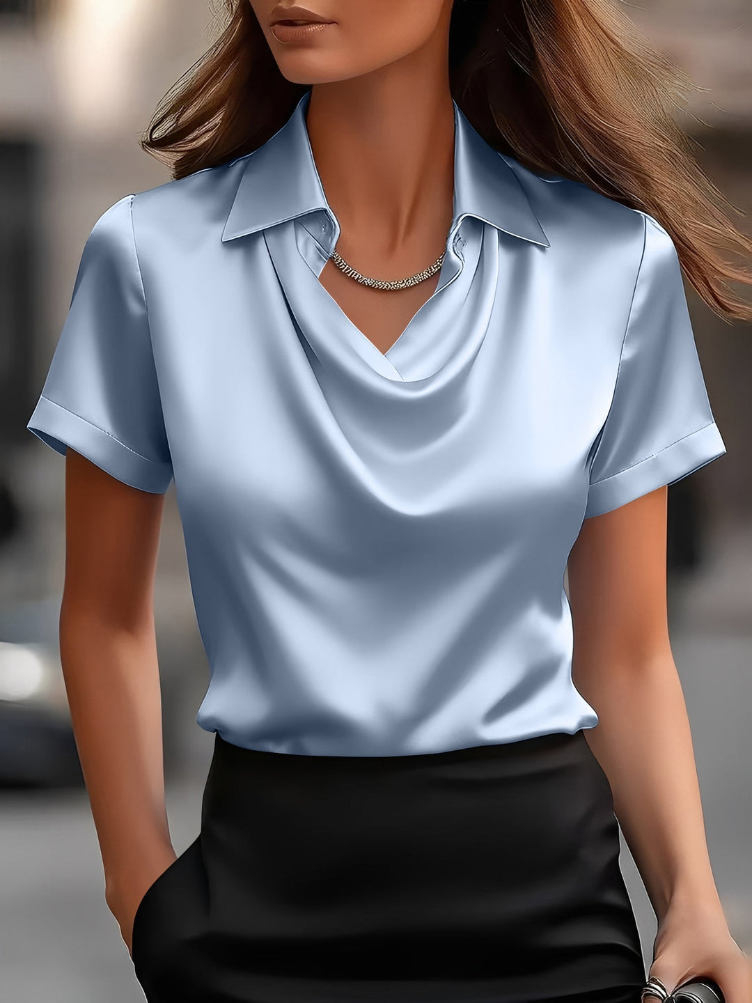 Lulu | Draped Collar Satin Blouse