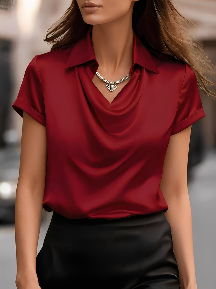 Lulu | Draped Collar Satin Blouse