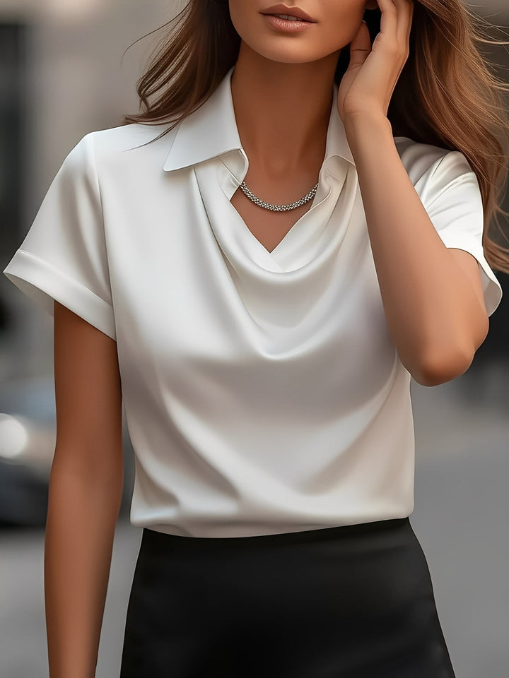 Lulu | Draped Collar Satin Blouse
